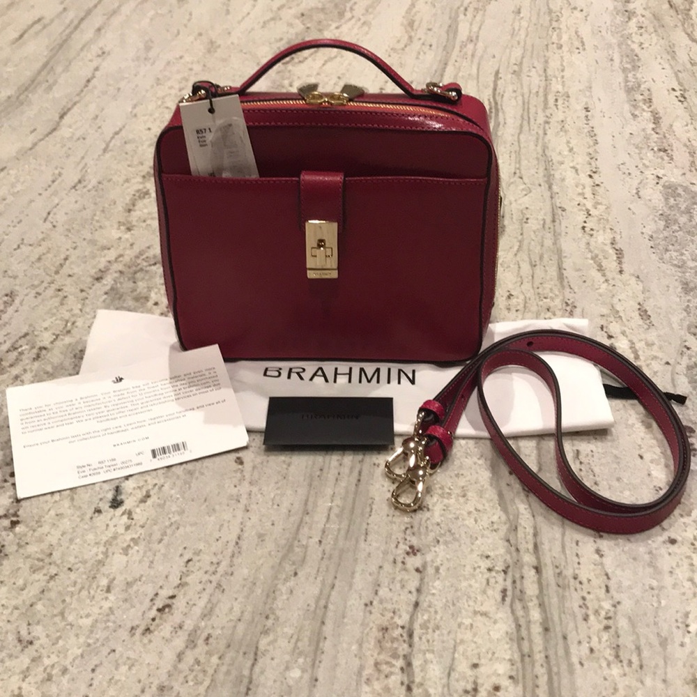 NWT Brahmin Evie Fuchsia Topsail Smooth Leather